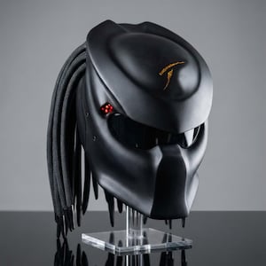 Predator Motorcycle Matte Black Helmet Green Symbol Custom