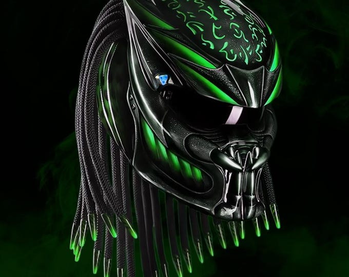 Handmade Army Green Predator Motorcycle Helmet: DOT & ECE Certified