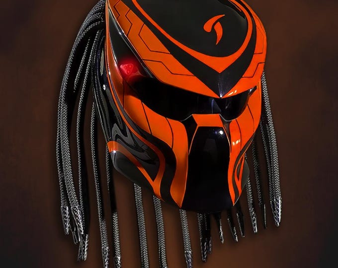 Handmade Orange Lava Predator Motorcycle Helmet: DOT & ECE Certified LED Art