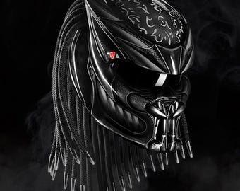Predator Motorcycle Helmet With Fang texture – Custom LED Lights & Color Motif Option - DOT ECE Certified for Safety Riding, Cosplay Gear