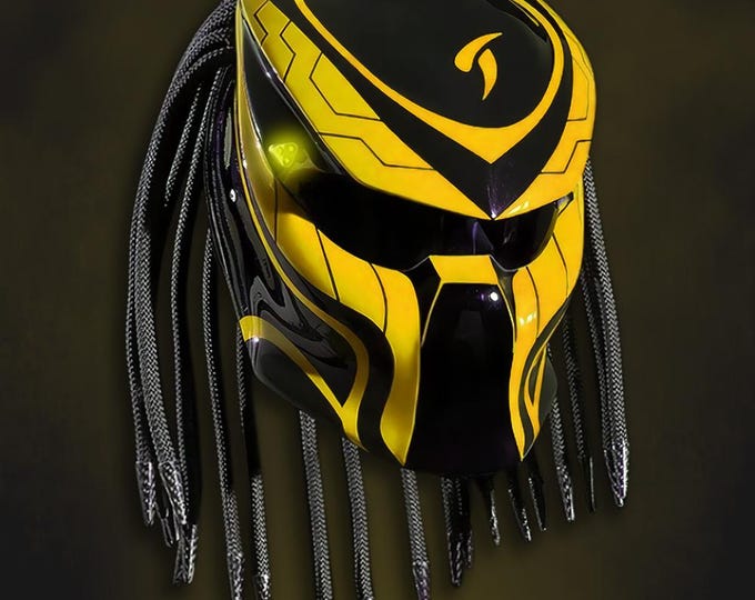 Handmade Dark Yellow Predator Motorcycle Helmet: DOT & ECE Certified
