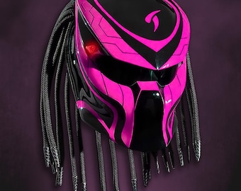 Fuscia Pink Predator Motorcycle Helmet: Custom LED Art, DOT & ECE Certified