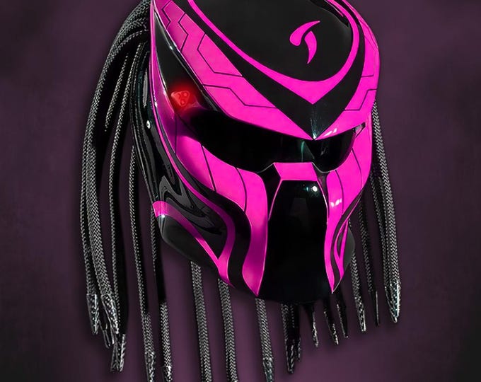 Fuscia Pink Predator Motorcycle Helmet: Custom LED Art, DOT & ECE Certified