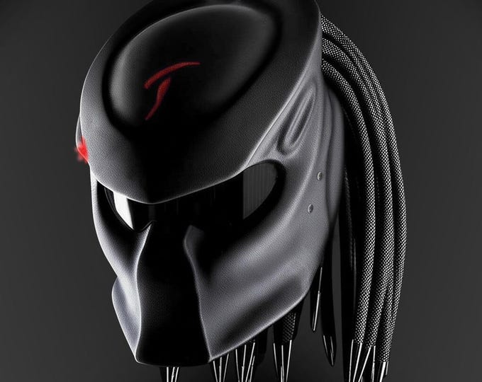 Minimalist Red Logo Predator Helmet, Matte Black Custom Motorcycle Gear, DOT & ECE Certified