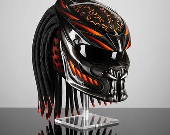 オレンジ溶岩 カスタム プレデター バイクヘルメット 手描き DOT ECE