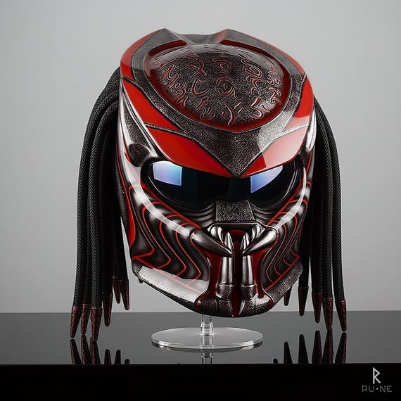 Fiery Fang Fire Red Custom Predator Motorcycle Helmet Airbrush