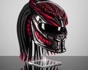 Capacete de Moto Predator Personalizado Vermelho Fogo Pintado à Mão DOT ECE R22.06 Casco de Segurança Brilhante LED