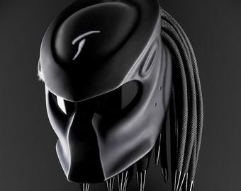 Handmade Predator Motorcycle Helmet: Custom Silver Logo, DOT & ECE Certified