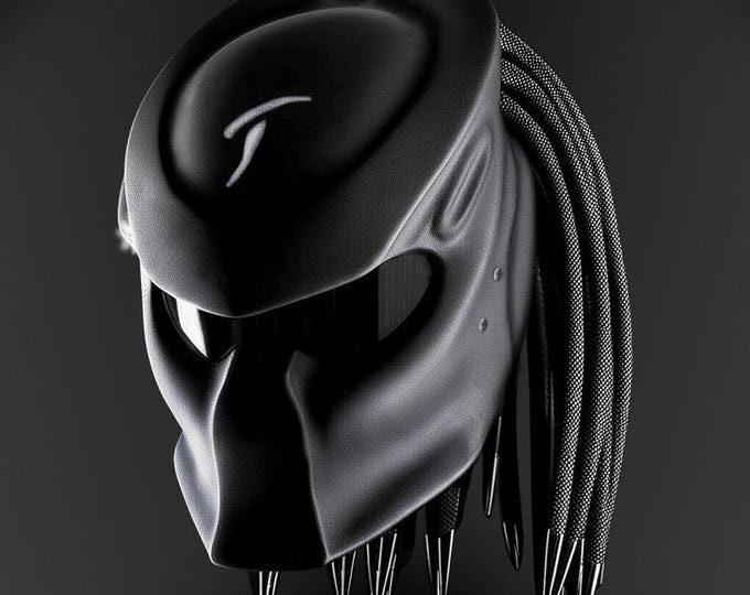 Handmade Predator Motorcycle Helmet: Custom Silver Logo, DOT & ECE Certified