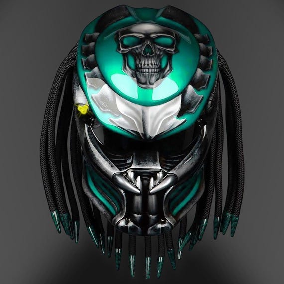 Mint Green Helmet Skull Motif Airbrush, LED Lights, DOT ECE