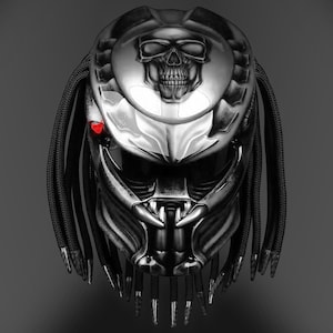Cloud Gray Fanged Skull Motorcycle Helmet: Custom LED Biker Gear, DOT & ECE Certified