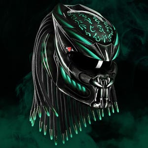 Handmade Mint Green Predator Motorcycle Helmet: DOT & ECE Certified, LED Option