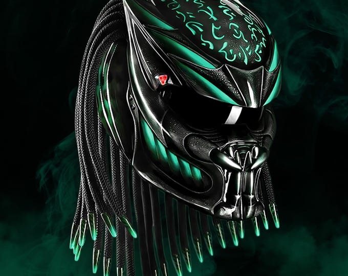 Handmade Mint Green Predator Motorcycle Helmet: DOT & ECE Certified, LED Option