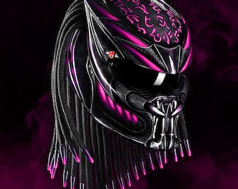 Deep Pink Predator Motorcycle Helmet: Custom Handmade DOT & ECE Certified with LEDs