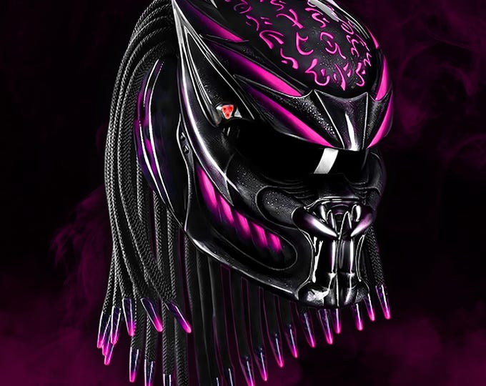 Deep Pink Predator Motorcycle Helmet: Custom Handmade DOT & ECE Certified with LEDs