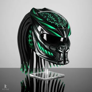 Casco de Moto Predator Personalizado Mint Green Pintado a Mano DOT ECE R22.06 Calota Segura LED