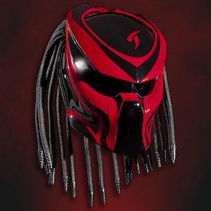 Predator hjälm Fire Red: DOT ECE-certifierad motorcykel, airbrush-konst, LED-ljus
