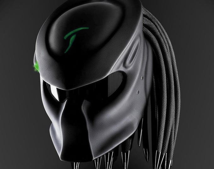 Minimalist Green Logo Predator Helmet, Matte Black Custom Motorcycle Helmet, DOT & ECE Certified Gear