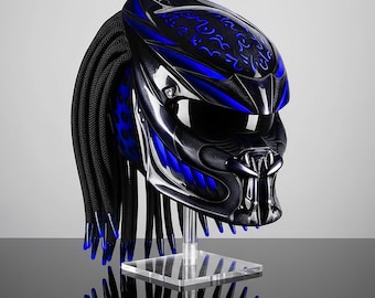cool motorcycle helmets navy Navy Blue Custom Predator Motorcycle Helmet NHK Safety Shell Hand-painted  DOT ECE R22.06 Led