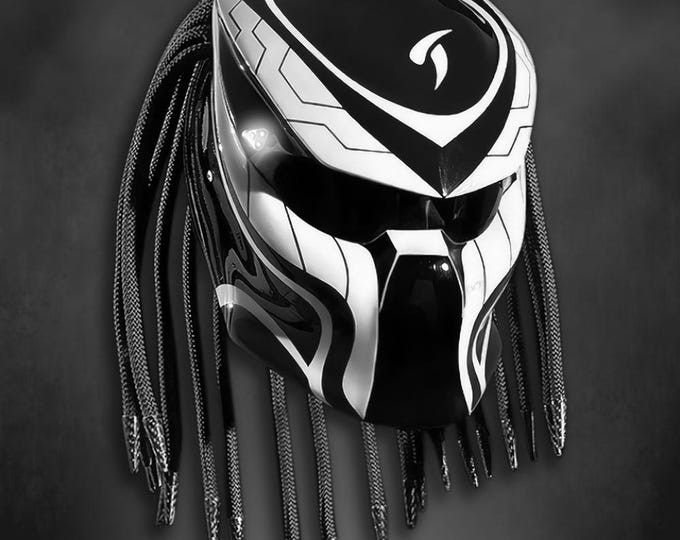 Handmade Airbrushed Predator Motorcycle Helmet: White Pearl, DOT & ECE Certified, LED Option