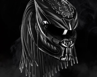 Custom Predator Motorcycle Helmet – Handmade Paint, LED Color Options, Safety Certified, Cosplay & Biker Style