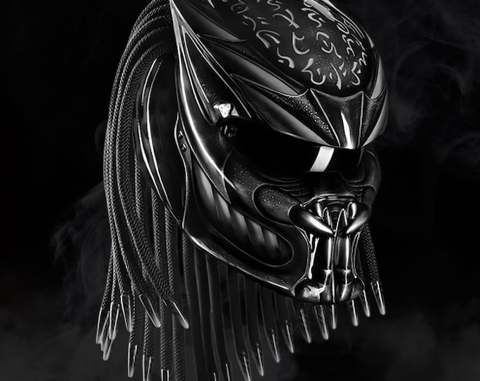Custom Predator Motorcycle Helmet – Handmade Paint, LED Color Options, Safety Certified, Cosplay & Biker Style