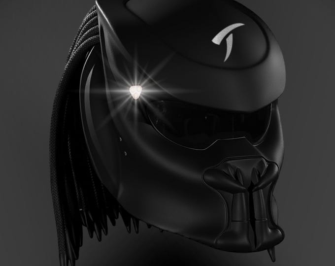 Predator Motorcycle Helmet – Silver and Black Fang Design – Custom Airbrush, DOT & ECE Certified