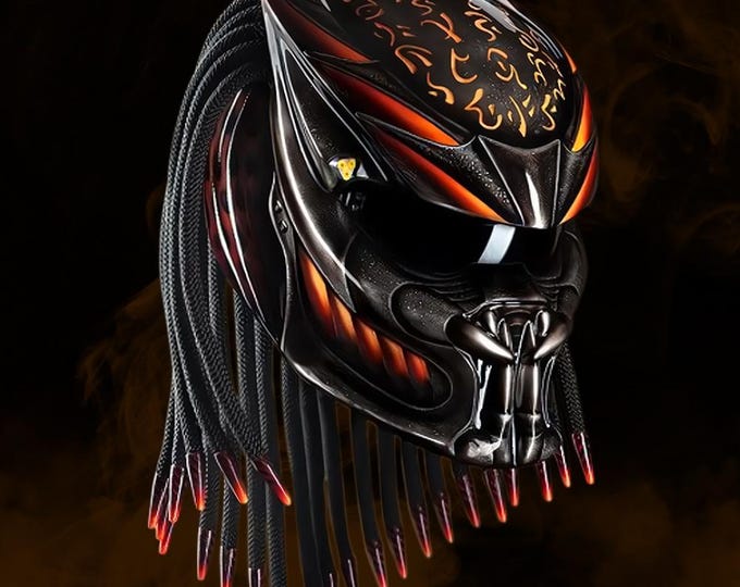 Custom Painted Predator Helmet – DOT/ECE Biker Helmet, Fang Texture, LED Motorcycle Helmet, Rune Gear