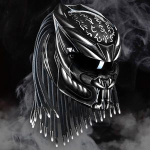 White Preal Fang Predator Helmet, Clean Custom Motorcycle Art with LEDs, DOT & ECE Certified