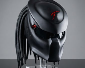 手作り プレデター バイク ヘルメット, カスタム シルバー ロゴ, LED