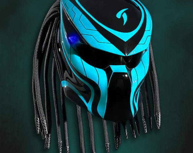 Arctic Blue Predator Motorcycle Helmet: Custom Hand-Painted DOT & ECE Certified