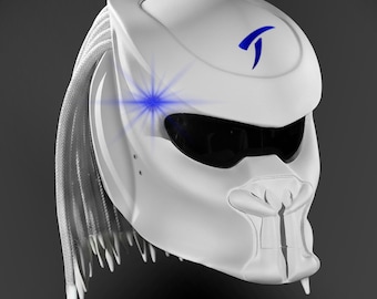 Handmade Airbrushed Predator Motorcycle Helmet: Fang Style, DOT and ECE Certified, LED