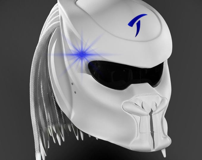 Handmade Airbrushed Predator Motorcycle Helmet: Fang Style, DOT and ECE Certified, LED