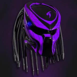 Handmade Purple Predator Motorcycle Helmet: Custom DOT & ECE Certified LED Art
