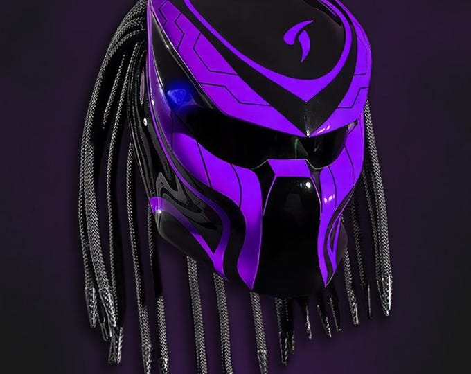 Handmade Purple Predator Motorcycle Helmet: Custom DOT & ECE Certified LED Art