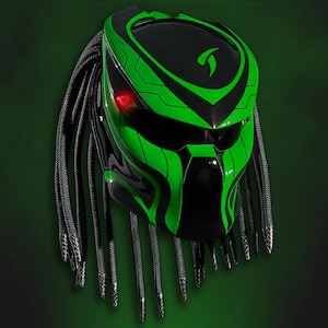 Handmade Green Predator Motorcycle Helmet: Custom Airbrushed DOT & ECE Certified