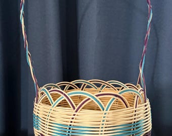 Cherokee Double Wall Basket - Handwoven - Native American Art - Natural, Purple & Turquoise - Home Decor - Native Craft