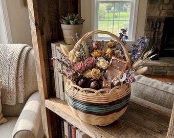 Cherokee Double Wall Basket - Handwoven - Native American Art - Natural, Brown & Turquoise - Home Decor - Native Craft.