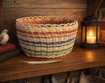 Cherokee Double Wall Basket - Handwoven - Native Art - Natural, Brown, Green, & Blue - Commercial Reed - Home Decor - **FREE SHIPPING**