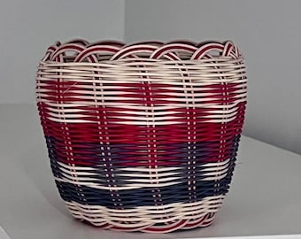 Cherokee Double Wall Basket - Handwoven - Native Art - Natural, Red & Blue - Reed - Home Decor - Native Craft.