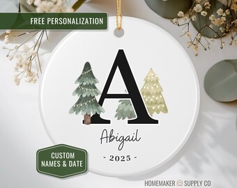 Personalized Initial Ornament, Custom Letter & Name Christmas Keepsake 2025, Babys First Christmas Gift, Family Xmas Tree Matching Ornaments