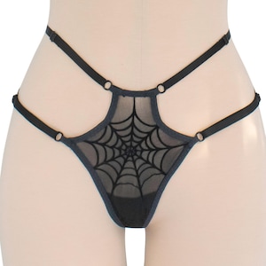 Black velvet spiderweb  strappy thong