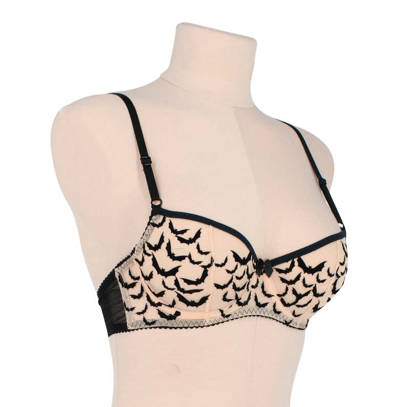Bat Underwire Bra Sheer Nude Mesh With Black Velvet Applique | Etsy