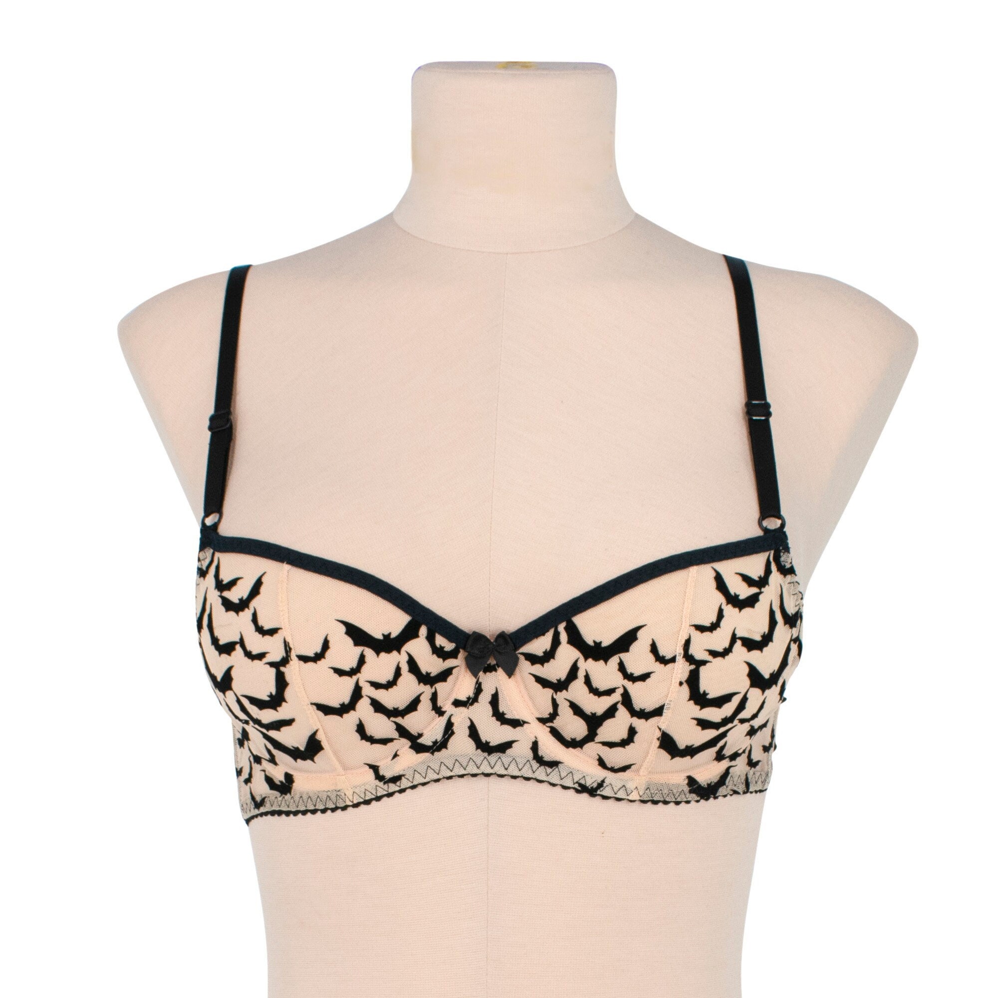 Bat Underwire Bra - Sheer Nude Mesh With Black Velvet Applique - Etsy