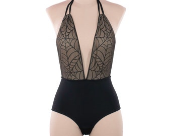 Spiderweb Plunge Neckline One Piece Swimsuit