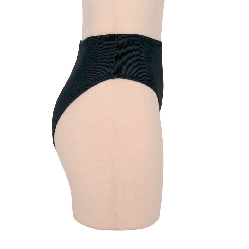 Black Rib High Waist High Cut Let Bikini Bottom
