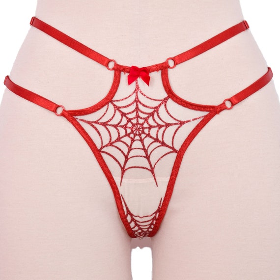 Buy Red Glitter Spiderweb Strappy Panty Online in India 