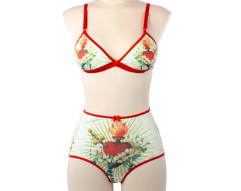 Sacred Heart Bralette and High Waist panty Set