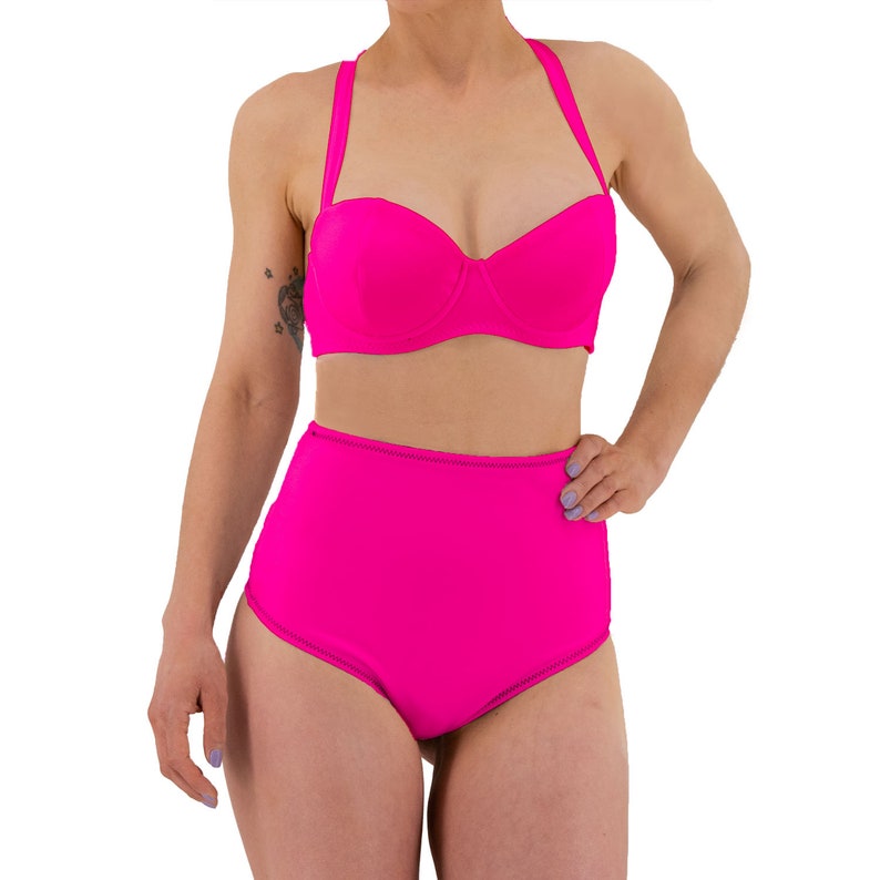 Hot Pink High Waist Cheeky Bikini and Underwire Bikini Top XS-2XL