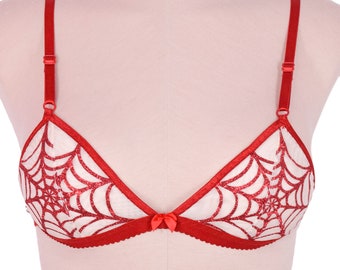 Red Glitter Spiderweb Bralette